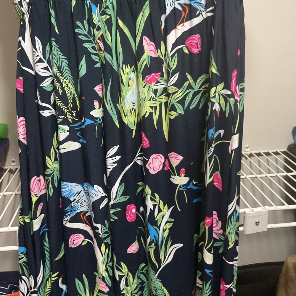 Floral Maxi Dress - Navy with Pink and Green Accents